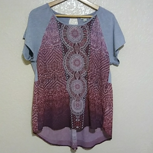ONE WORLD Tops - ❤One World Burgundy & Gray Boho Blouse. XL